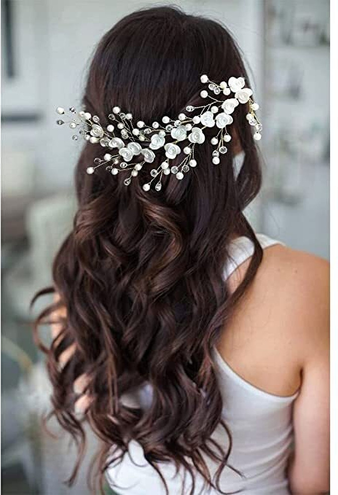 Sunshiny Small White Rose flowers with White stone and Pearls