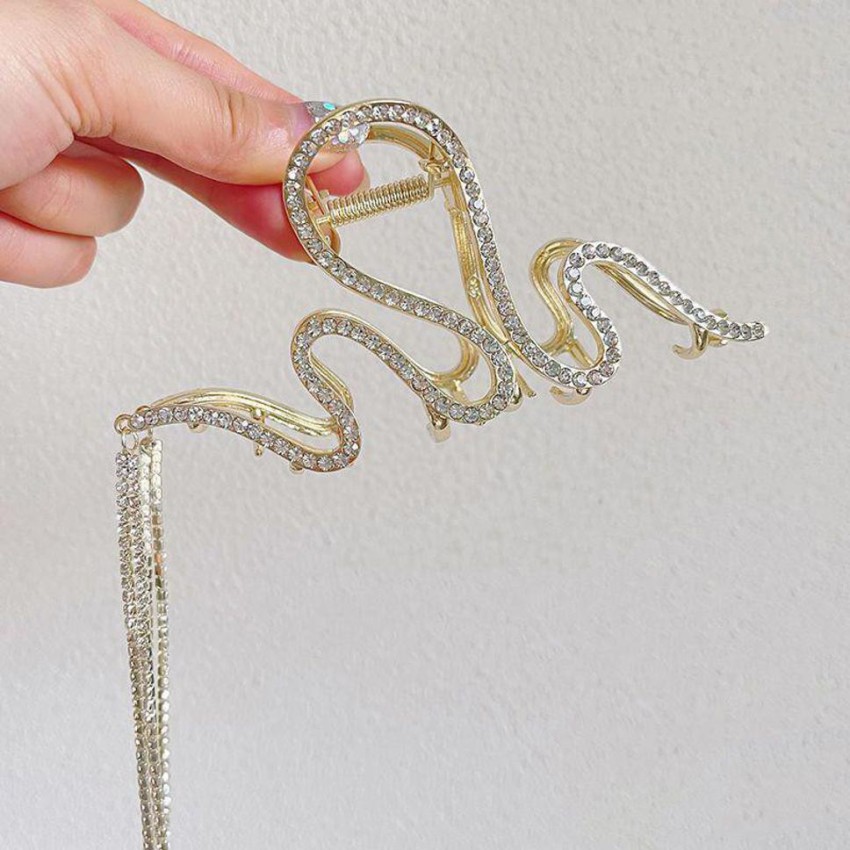 Metal Silver Hair Claw Clips Rhinestones Snake Hair Accessories