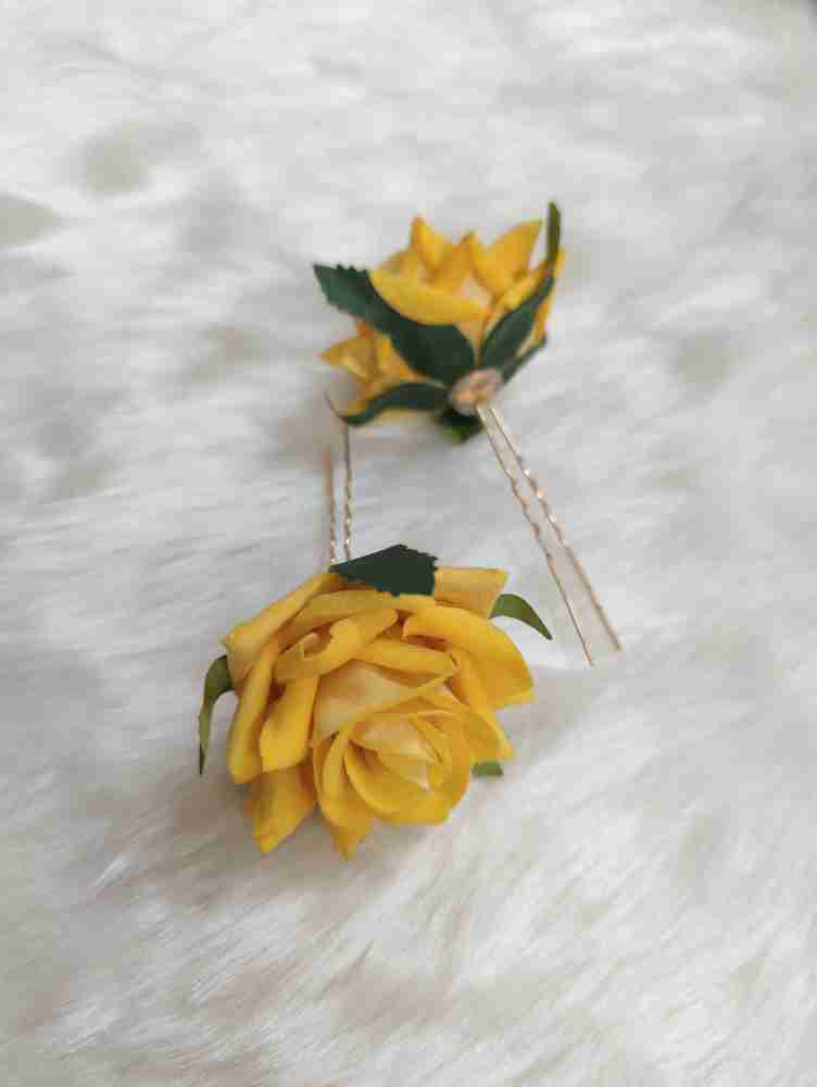 Rajkanya Yellow Rose Flowers Hair Clips Hair Accessories Hair