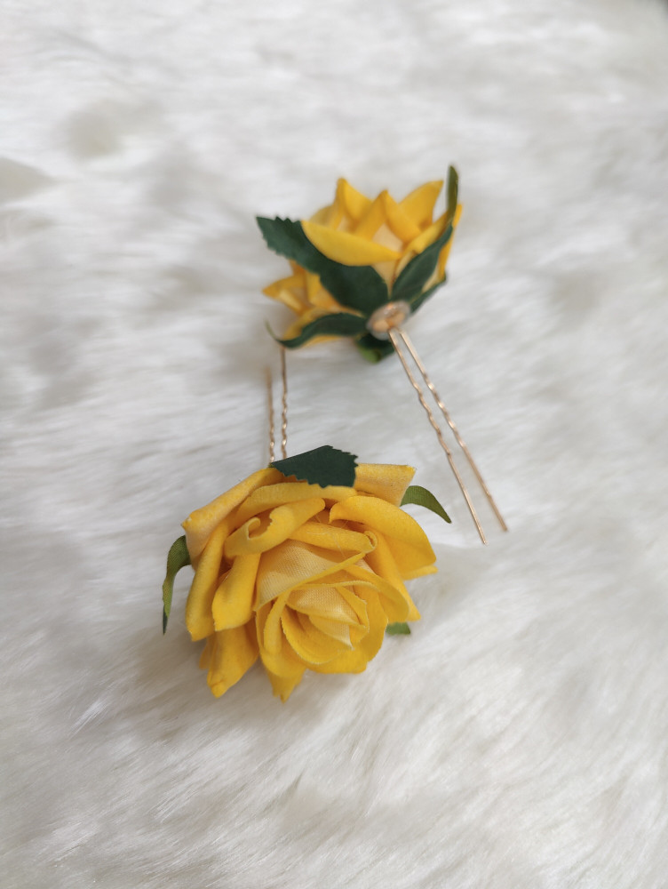 Rajkanya Yellow Rose Flowers Hair Clips Hair Accessories Hair Pins