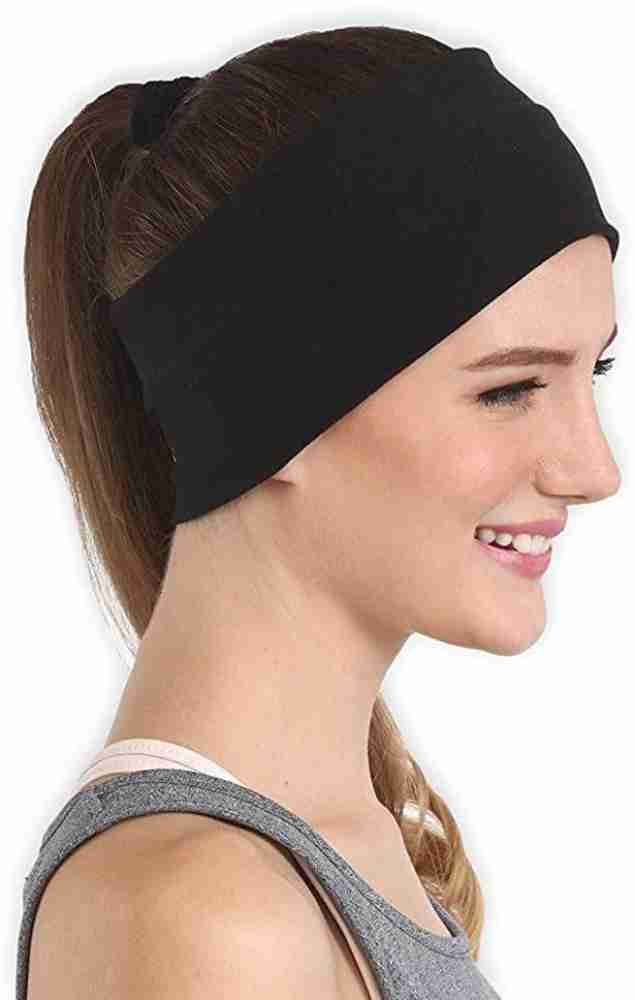 rkdenterprises Cotton Elastic Stretchable Headband (Black) white
