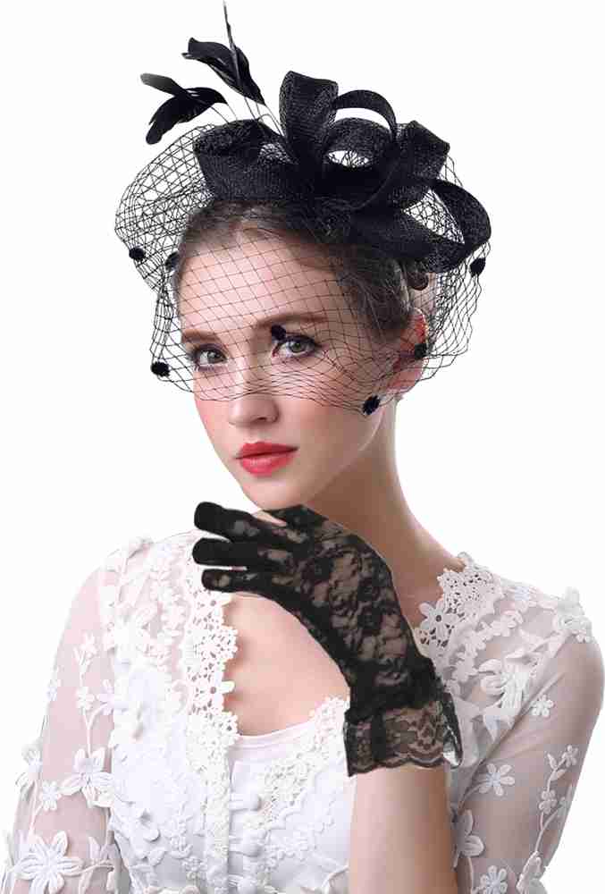 Black fascinator cheap hat with veil