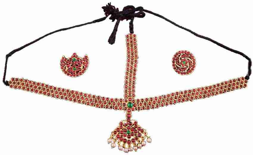 Vadaamalar Matha patti jewellery headSet Sun and Moon Red Stones Kemp stones Hair Accessory Set Price in India Buy Vadaamalar Matha patti jewellery headSet Sun and Moon Red Stones Kemp stones
