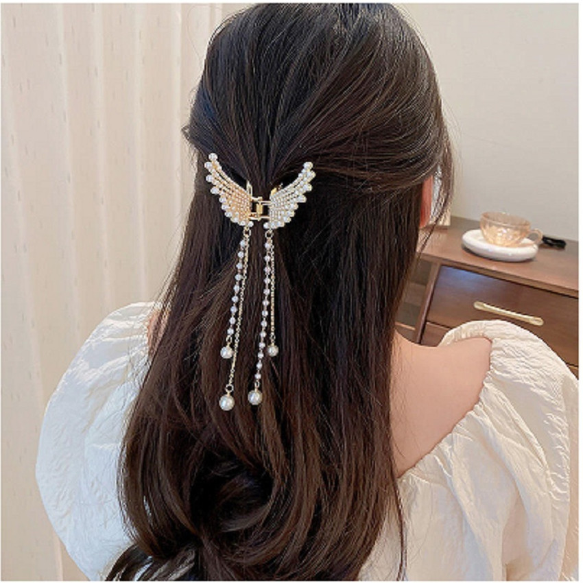 ZELVA Pearl Tassel Butterfly Metal Clutcher Korean Hair