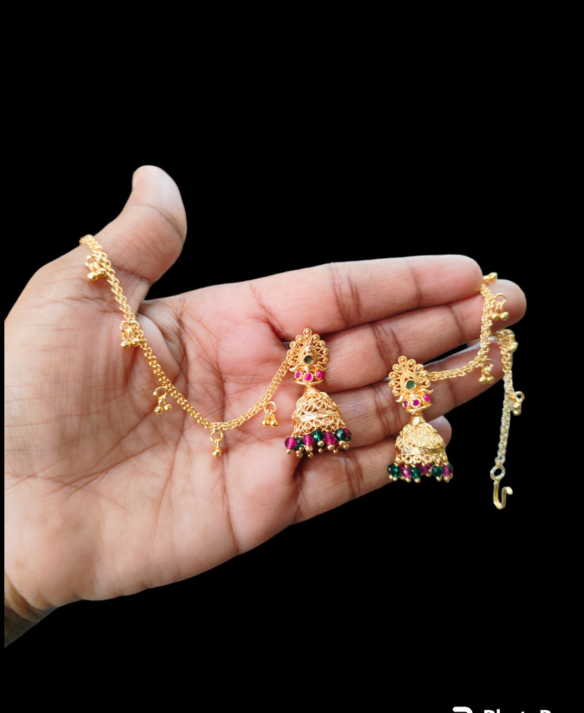 Jhumka with hair chain online on sale