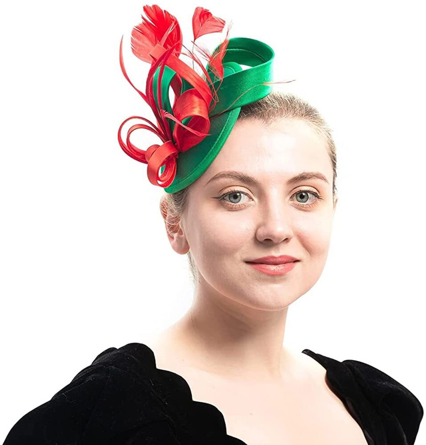 sannidhi Fascinator Hats for Women Vintage Red Feather Fascinator