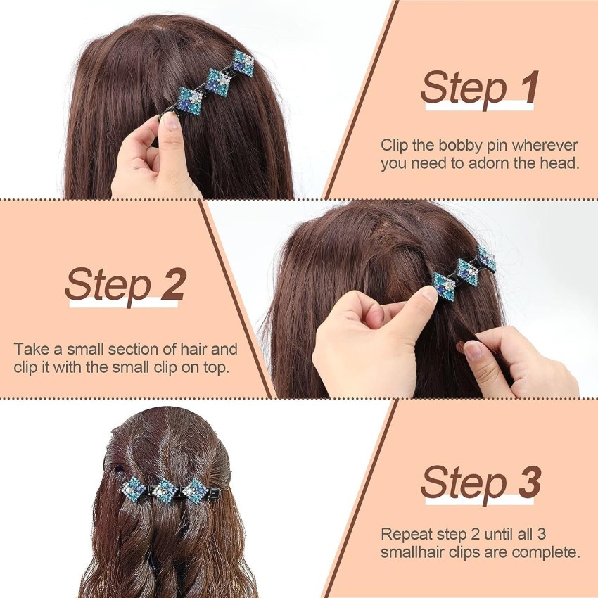Sparkling Crystal Stone Braided Hair Clips, 3 Small Clips, Multi Clip Hair  Barrette, Triple Hair Clips with Rhinestones