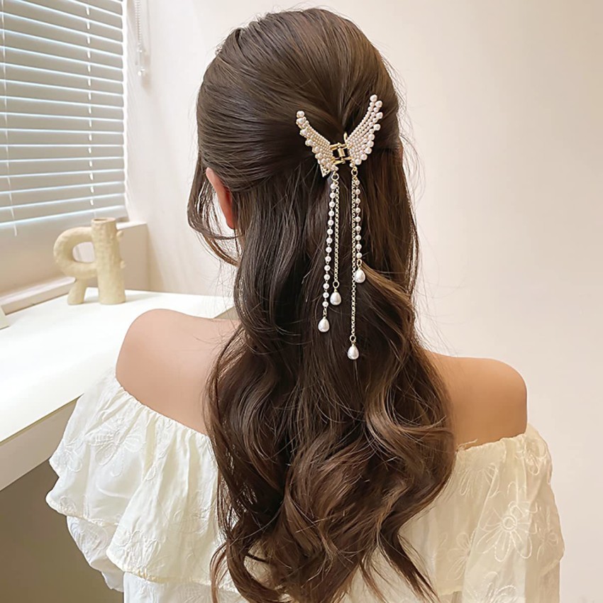 Tagve Hair Clips for Women Stylish Pearl Butterfly for Girls Hair