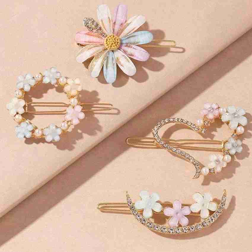 VAGHBHATT Rhinestone Beautiful Hair Clips Daisy Flower Hairpin