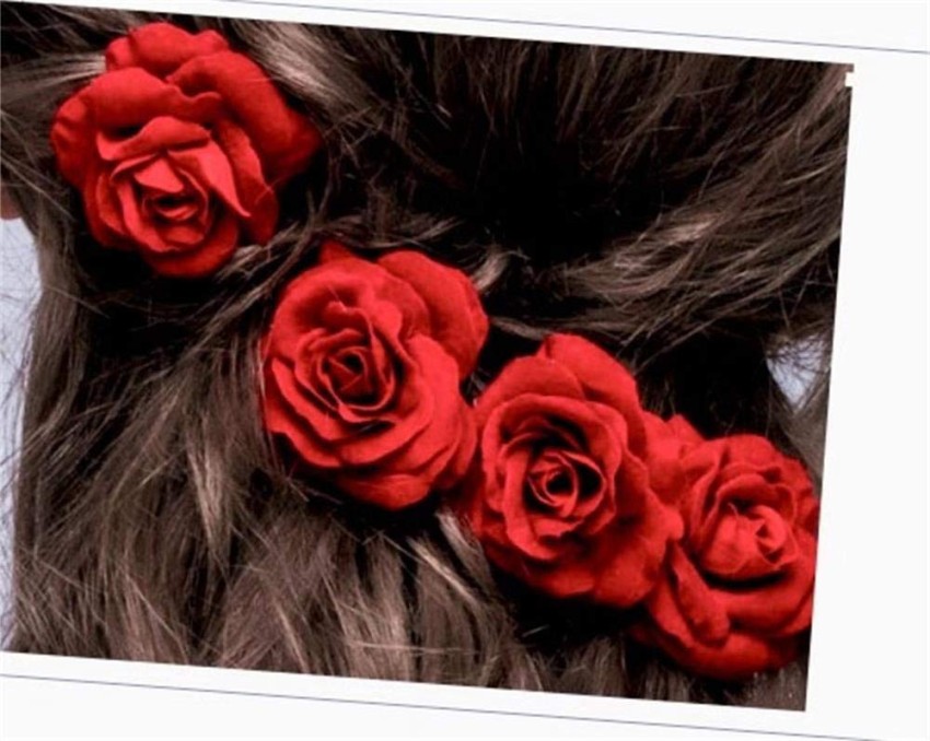 6Pcs Small Red Rose Hair clip - Large Bobby Pins for Thick Hair Flower Pins  Wedding Hair Accessories for Women - Rose Flower Hair Clips for Women's