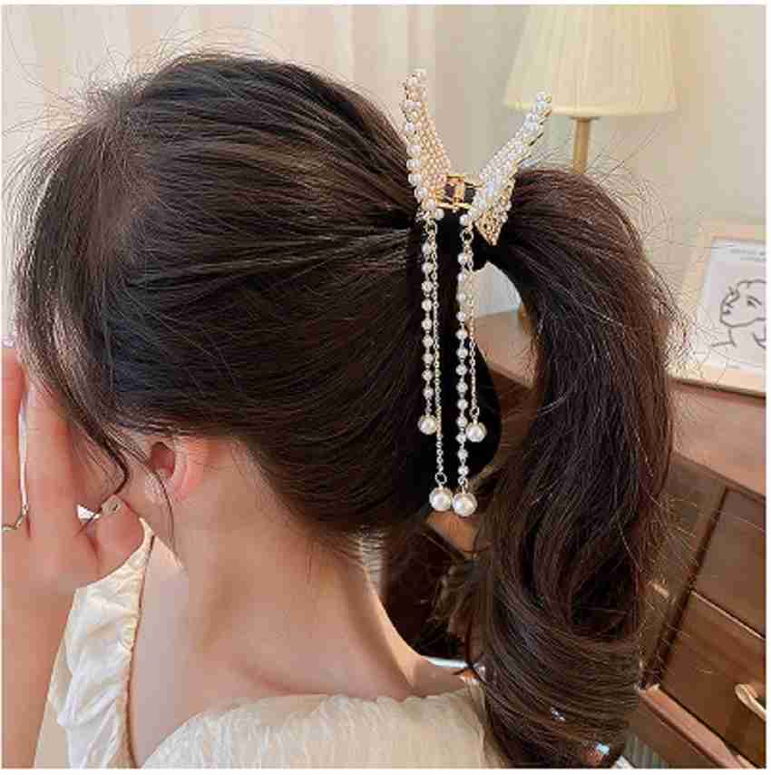 ZELVA Pearl Tassel Butterfly Metal Clutcher Korean Hair