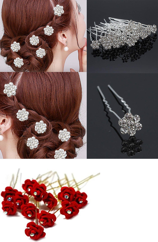 Kalka Fashion Hair Juda Pin With Stones Red Rose Bridal Juda Pins