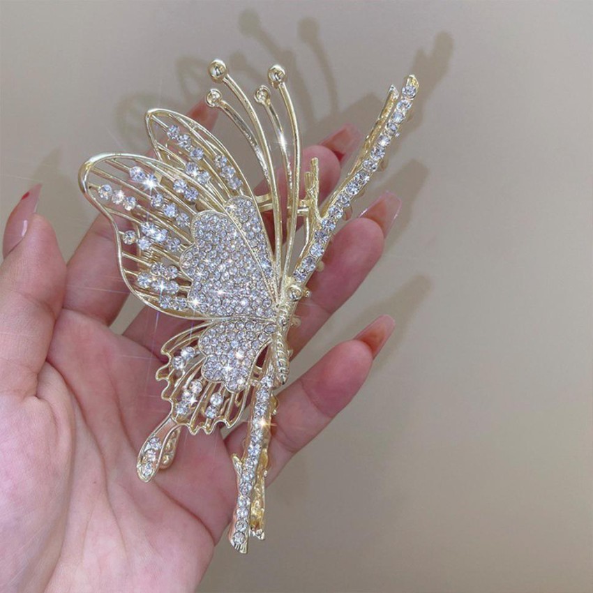 Anjita Butterfly American Diamond Gold Plated Hair Clip – AG'S