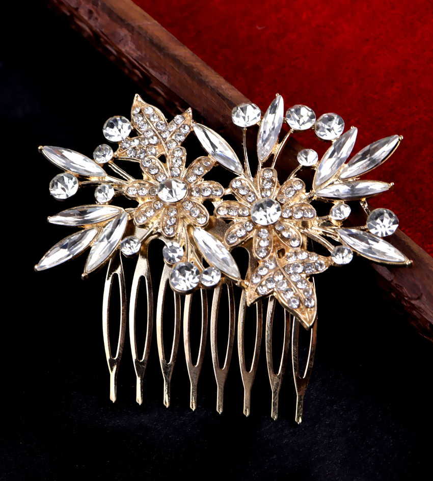 Casdre Flower Bride Wedding Hair Comb Silver Blue Rhinestone Side Comb Hair  Piece Crystal Hair Accessories for Women and Girls