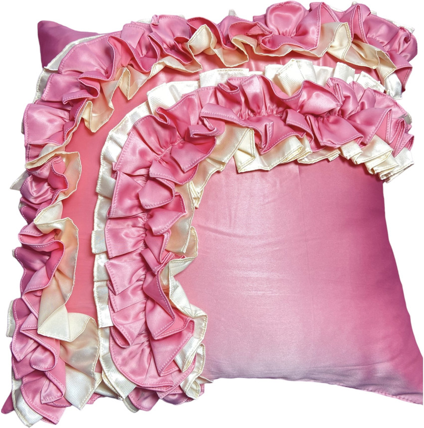 FRILLKART Pink Beautiful Ruffle Cushion Cover Bun Price in India