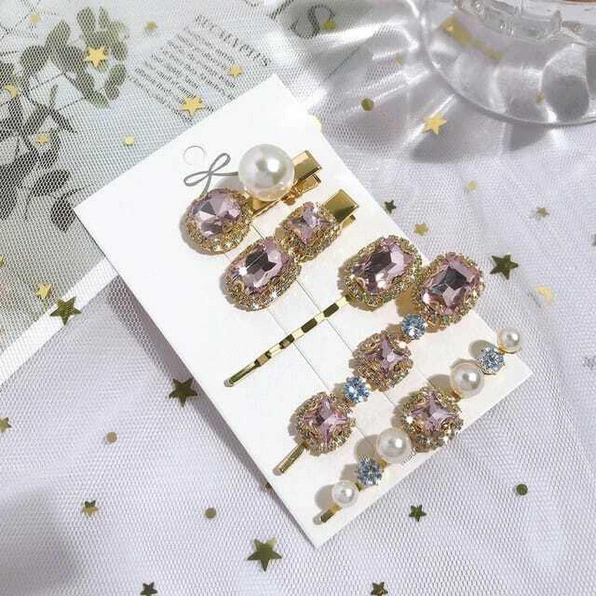 Beauty Love New Beautyful 5pcs Pink Stone Studded Hair Clips Pins