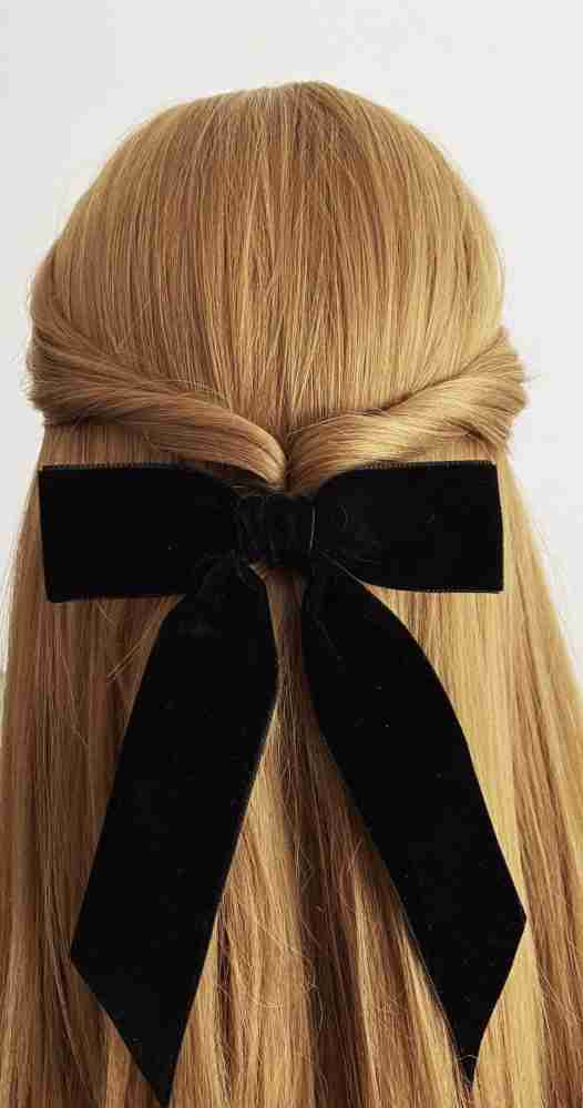 SeliniNY The Velvet Ribbon Hair Bow- 4 Colors Black