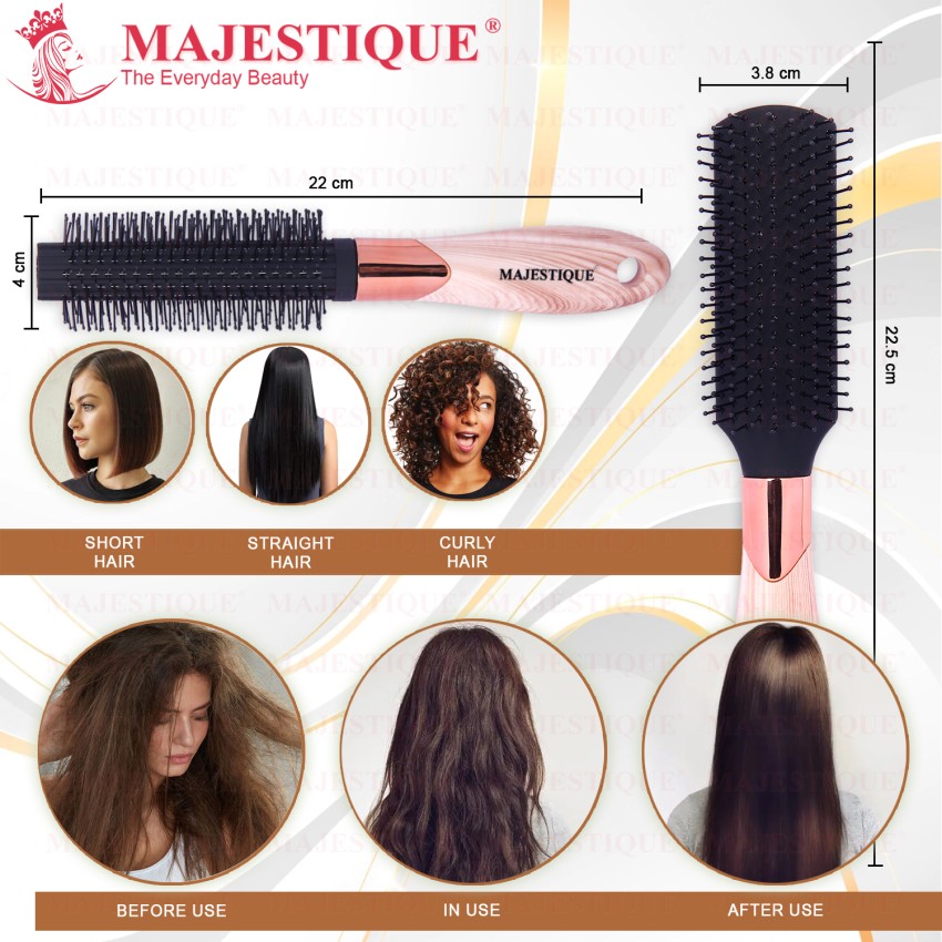 MAJESTIQUE Hair Brush Set 4 Piece Collection Flat Round Tail