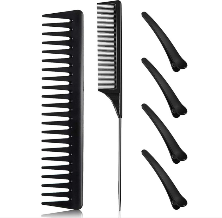 Rat Tail Comb Parting Combs for Braiding Hair Carbon Styling Comb Steel Pin  Carbon Fiber Heat Resistant Teasing Combs Barber Combs with 3 Pieces  Plastic Styling Hair Clips for Hair Stylist (Black)