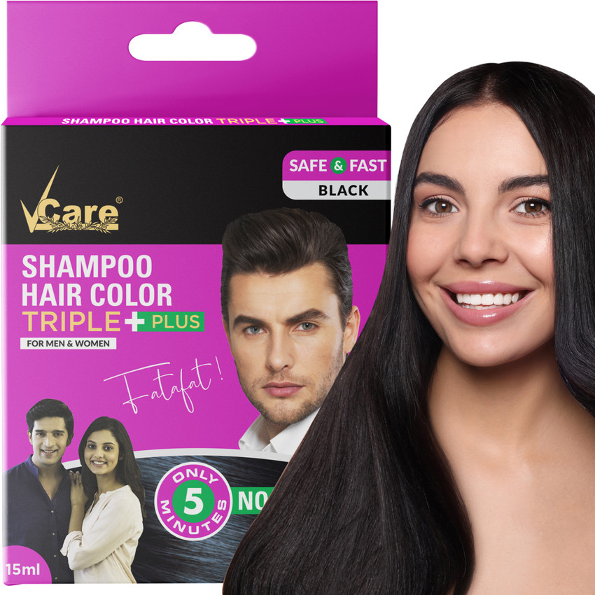 Vcare Shampoo Hair Color for Men Women 15ml Instant hair color in mins Pack of 10 Black