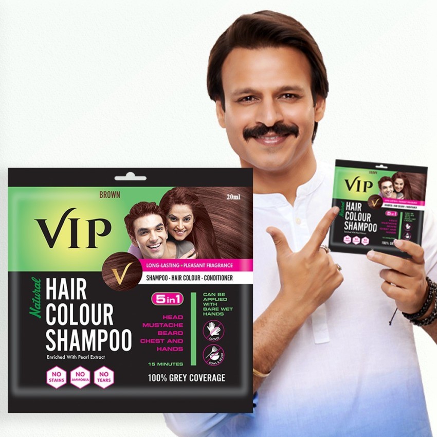 VIP 5 in 1 Hair Color Shampoo Black  180 ml For Personal Container
