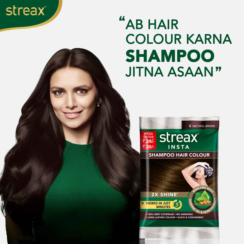 Streax Insta Shampoo Hair Colour Natural Brown 15mlx16 240ml