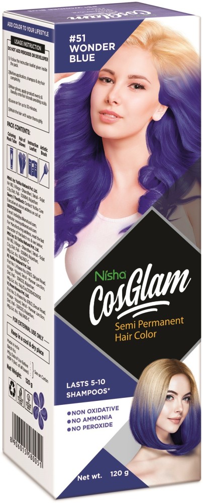 Nisha Cosglam Semi Permanent Hair Color, #51 Wonder Blue , 51 Wonder Blue -  Price In India, Buy Nisha Cosglam Semi Permanent Hair Color, #51 Wonder Blue  , 51 Wonder Blue Online