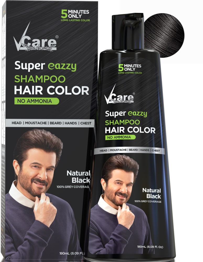 VCare Shampoo Hair Color - Black (15ml)|Colors and deeply nourishes your  hair