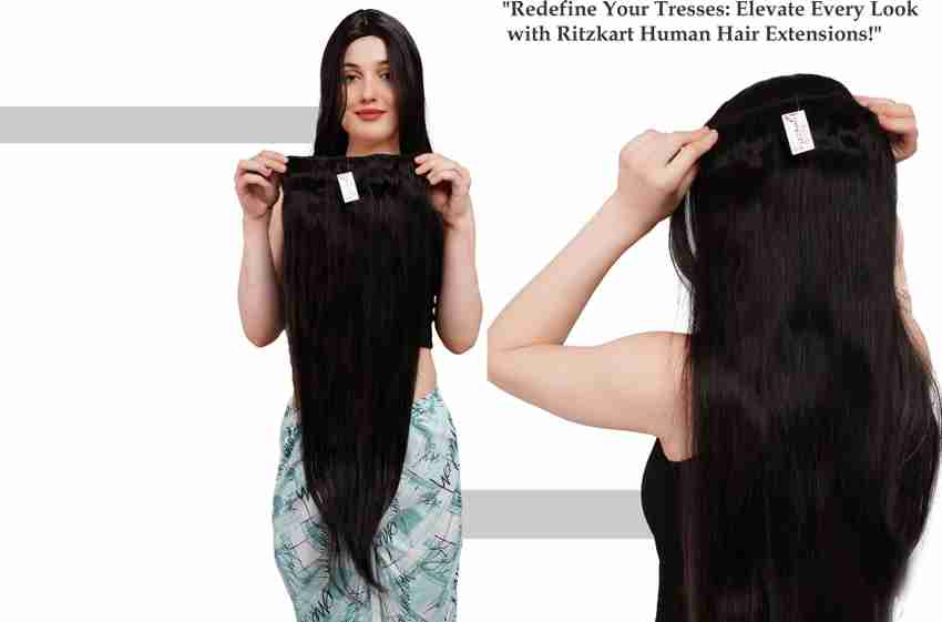 Ritzkart 18 inch long hair 100 human hair DARK BROWN Original Remy human hair Real Extensions with Instant Volume And Thickness Straight hair 6 Clip On 100grams Hair Extension Price in India
