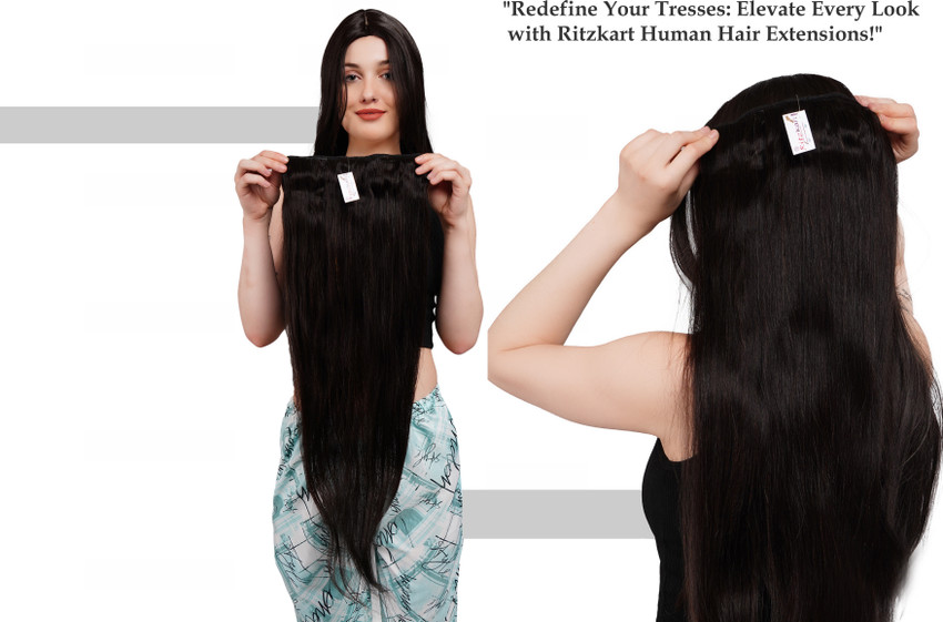 Ritzkart 18 inch long hair 100 human hair DARK BROWN Original Remy human hair Real Extensions with Instant Volume And Thickness Straight hair 6 Clip On 100grams Hair Extension Price in India