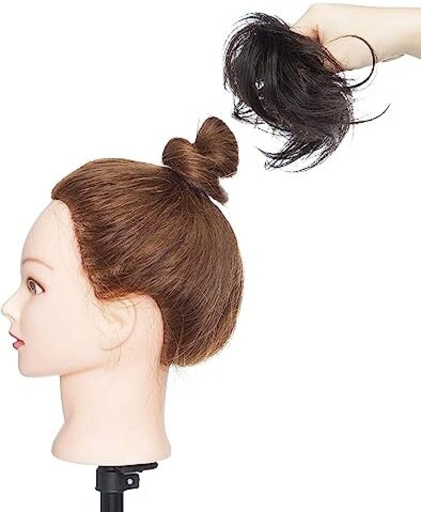 The Khorwals Black Human Messy Bun Piece 1PCS Wavy Rose Bun