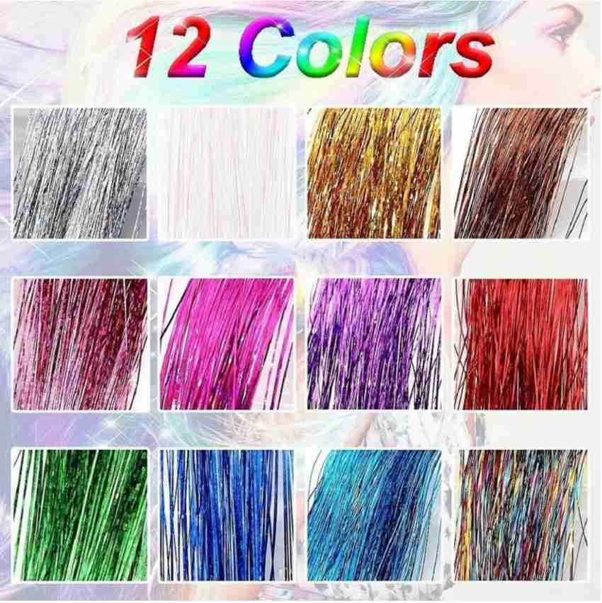 12 Colors Hair Tinsel Kit 36 Inches 2400 Strands Tinsel Hair Extensions, Human Hair Extensions + 2pcs Crochet Needles and Wire Loop +100pcs