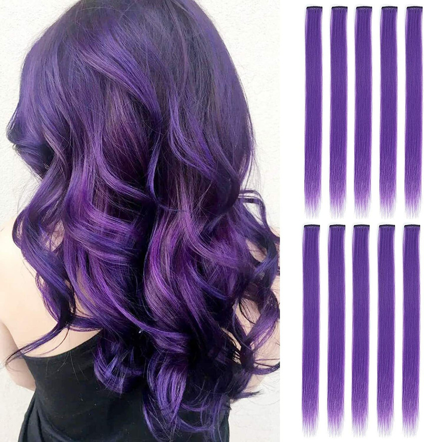 FOK 2 Pcs Purple Synthetic Straight Extensions 21 inch For Girls