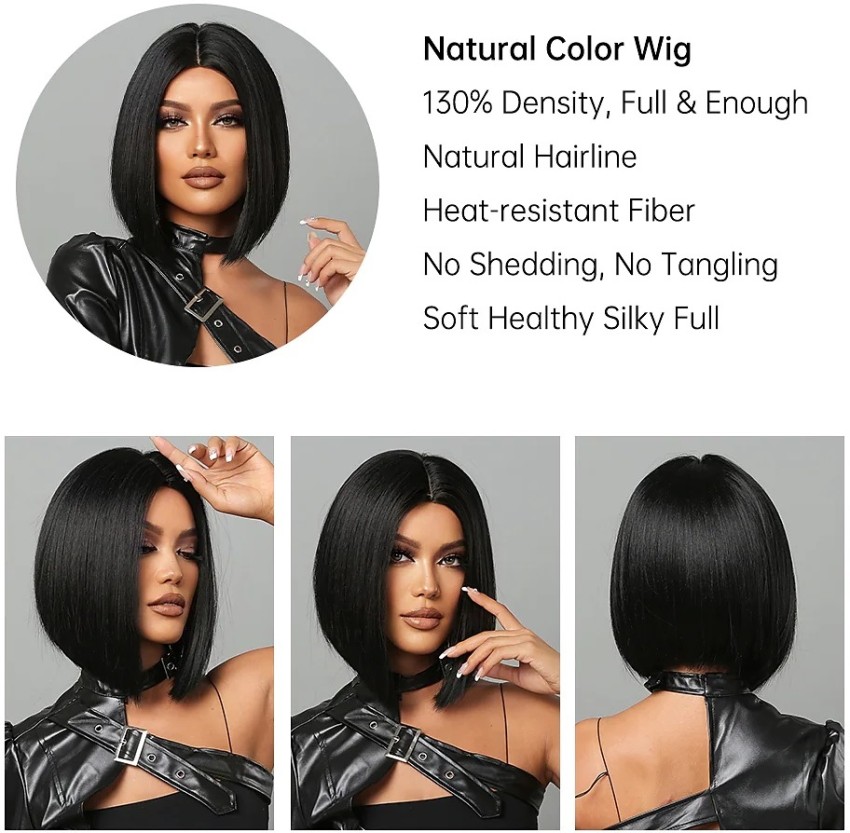 ASG 10 Inch Bob Cut Synthetic Wig Straight Middle Part Natural