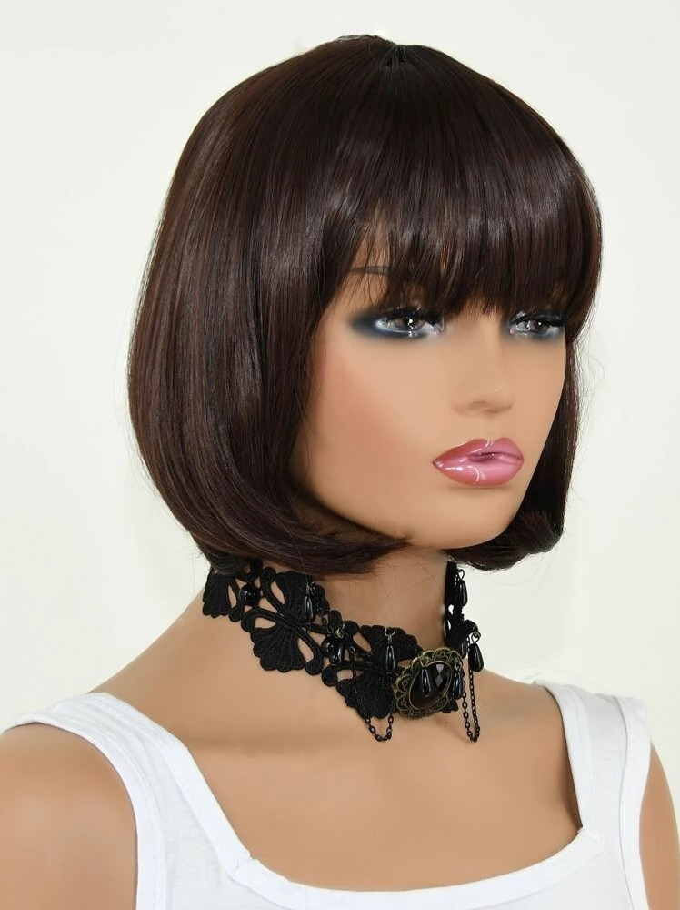 ASG 10 Inch Short Bob Style Straight Synthetic Wig with Bangs