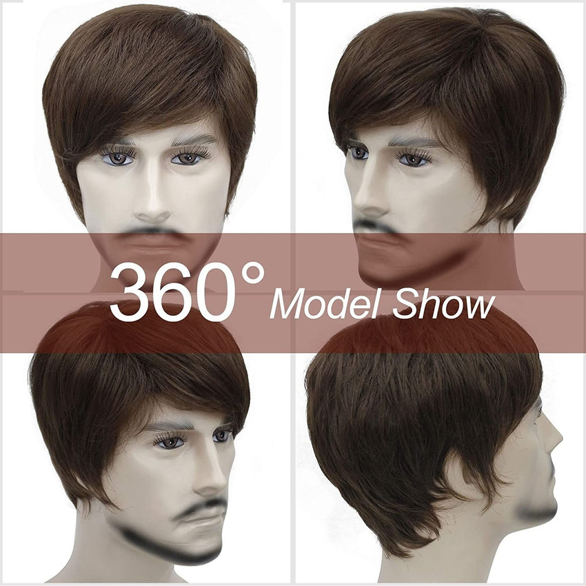 Short brown deals hair wig male