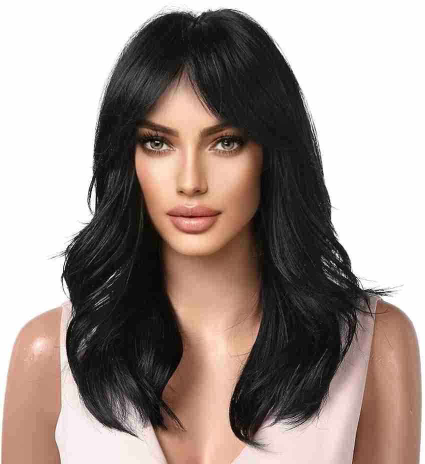 El Cabell Short Curly Natural Black hair Wig With Bangs Synthetic For Women Ladies Girl Hair Extension Price in India Buy El Cabell Short Curly Natural Black hair Wig With Bangs