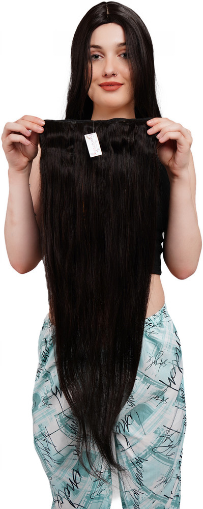Ritzkart 18 inch long hair 100 human hair DARK BROWN Original Remy human hair Real Extensions with Instant Volume And Thickness Straight hair 6 Clip On 100grams Hair Extension Price in India