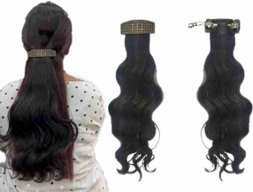SAJIRI Women Black 1 barrette Clip in Wavy Curly Extension Pack