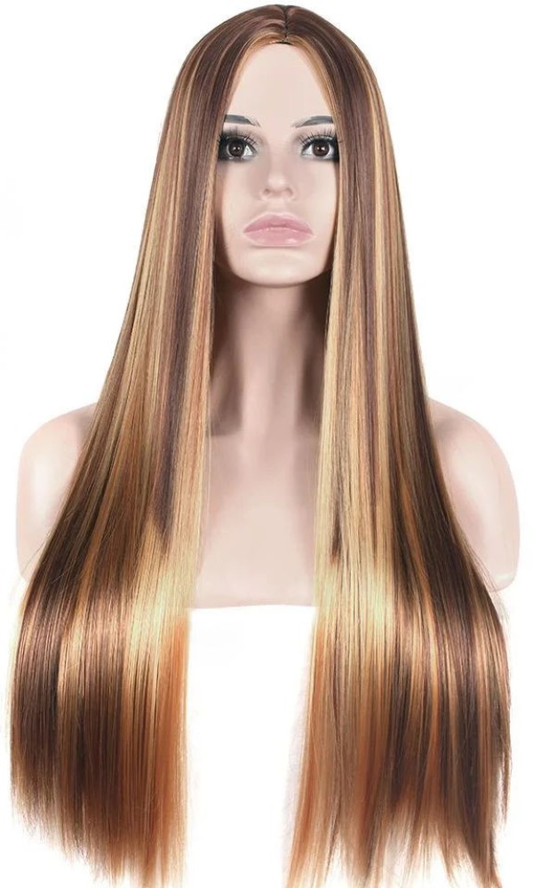 Asg 26 Inch Long 2 Shade Mix Straight Synthetic Wig With Middle Part Hair Extension