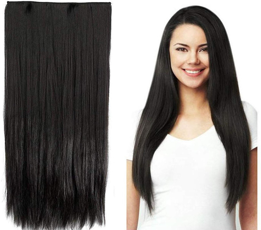 AHJ Best Quality Wig 5 Clips Black Straight Synthetic Extensions