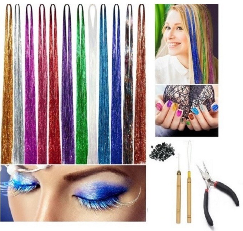 Hair Tinsel Heat Resistant Fairy Hair Tensile Sparkly Glitter Hair  Extensions 24 Inch Hair Tinsel Clip In Hair Glitter Strands Tinsel Rainbow  Tinsel F