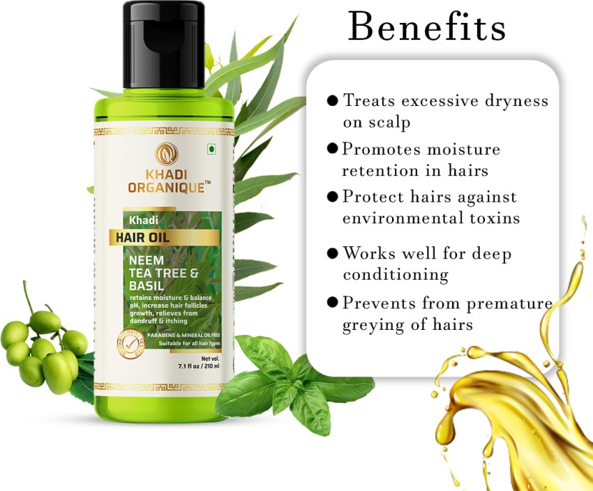 khadi ORGANIQUE Neem Teatree Basil Hair Oil Without Mineral Oil