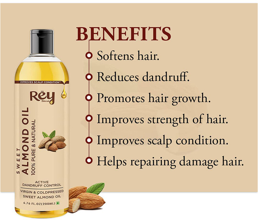 Rey Naturals 100 Pure Natural Sweet Almond oil for hair skin