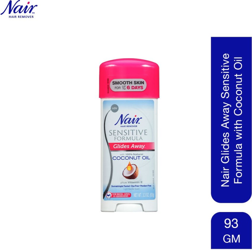 Nair Glides Away Sensitive Formula Hair Remover for Bikini, Arms &  Underarms with 100% Natural Coconut Oil plus Vitamin E, 93 g 