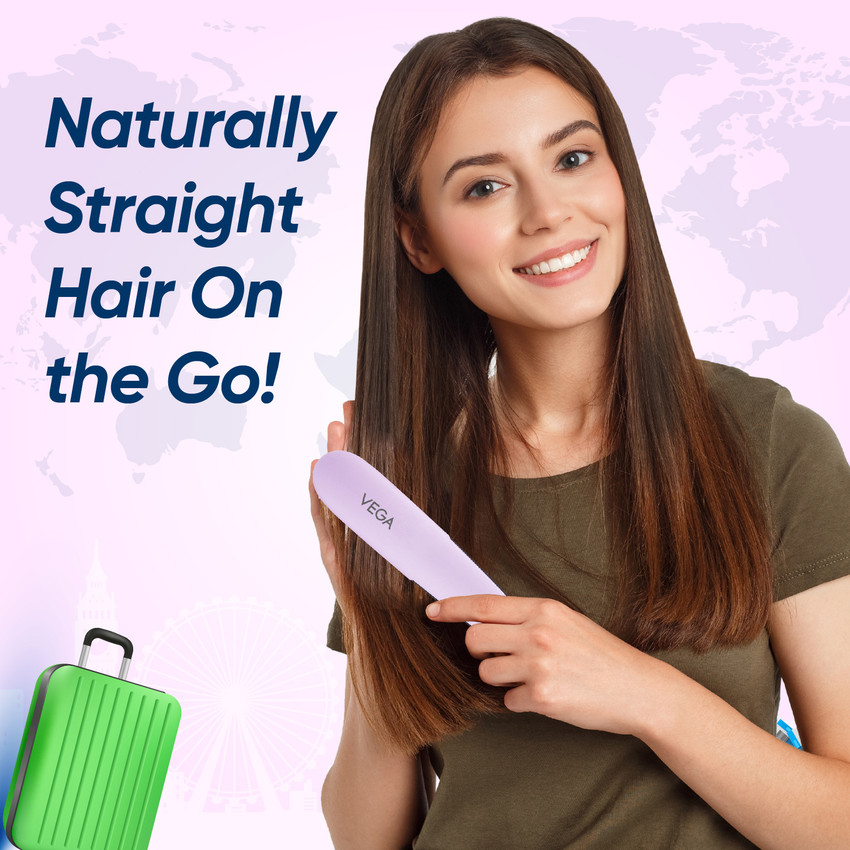 VEGA Mini Hair Straightener Brush for Women with Thermoprotect