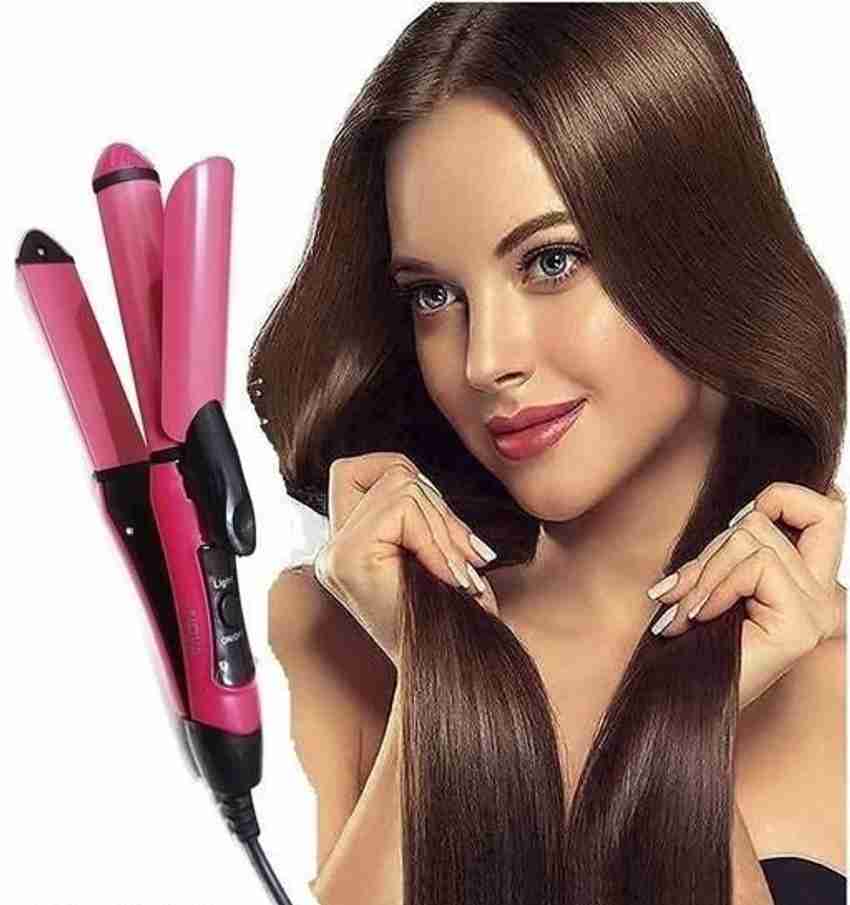 aljammay 2 in 1 Hair Straightener and Curler NHC 2009 Pink . Hair