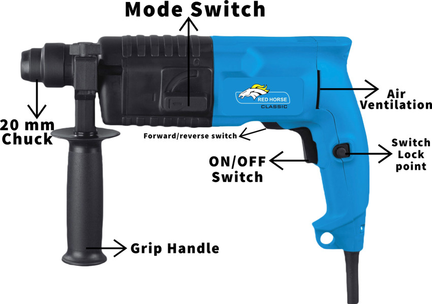 Hammer drill outlet left right