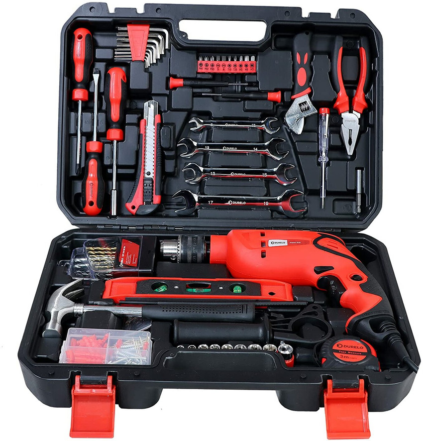 DURELO HTK 144 Corded Electric Drill Tool Kit Red Set of 144