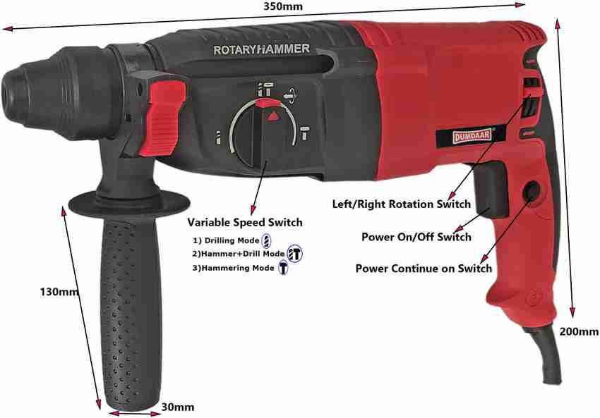 DUMDAAR DM26 1250W Hammer Drill Machine 26mm with 5pc bit 13mm